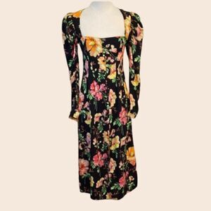 Reclaimed Vintage Black Floral Cottagecore Midi Tea Dress Size 2